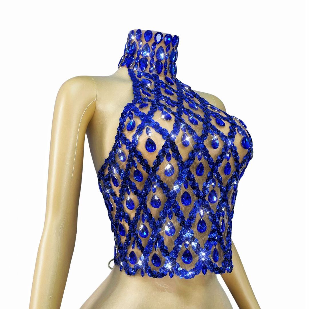 CELESINYI Shaokaoji Crystal Grid Crop Top (Blue)
