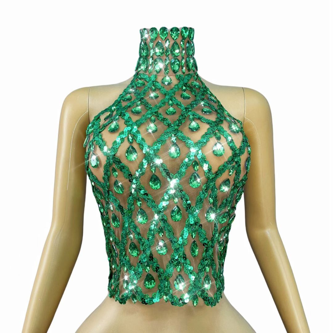 CELESINYI Shaokaoji Crystal Grid Crop Top (Green)