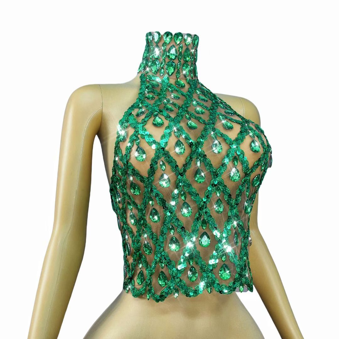 CELESINYI Shaokaoji Crystal Grid Crop Top (Green)