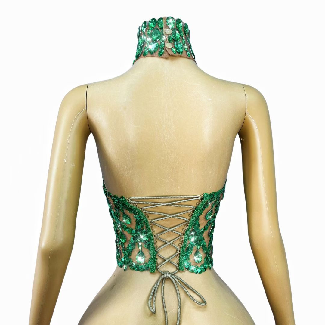 CELESINYI Shaokaoji Crystal Grid Crop Top (Green)