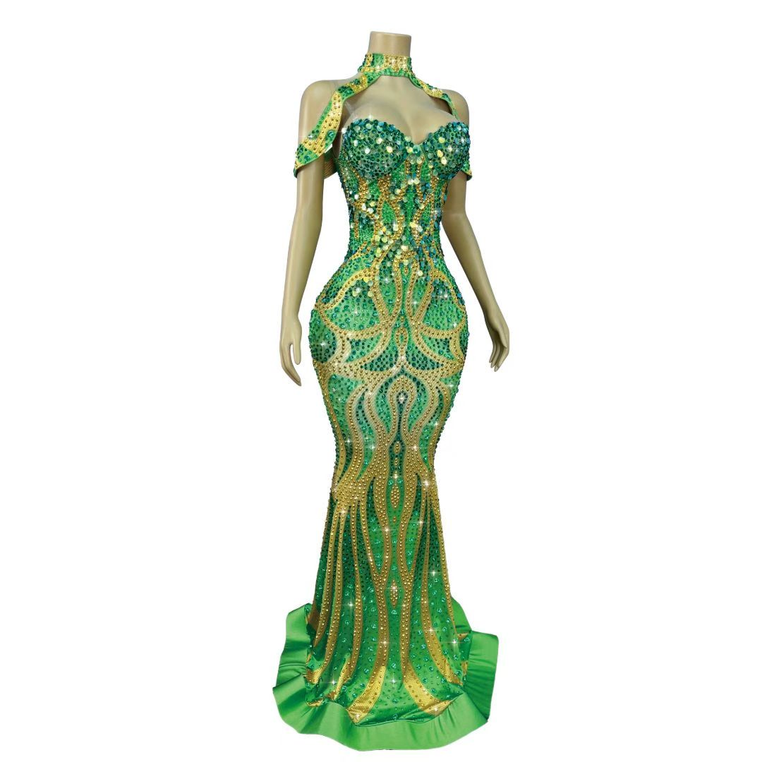 CELESINYI Moyulv Crystal Coral Mermaid Gown (Green)