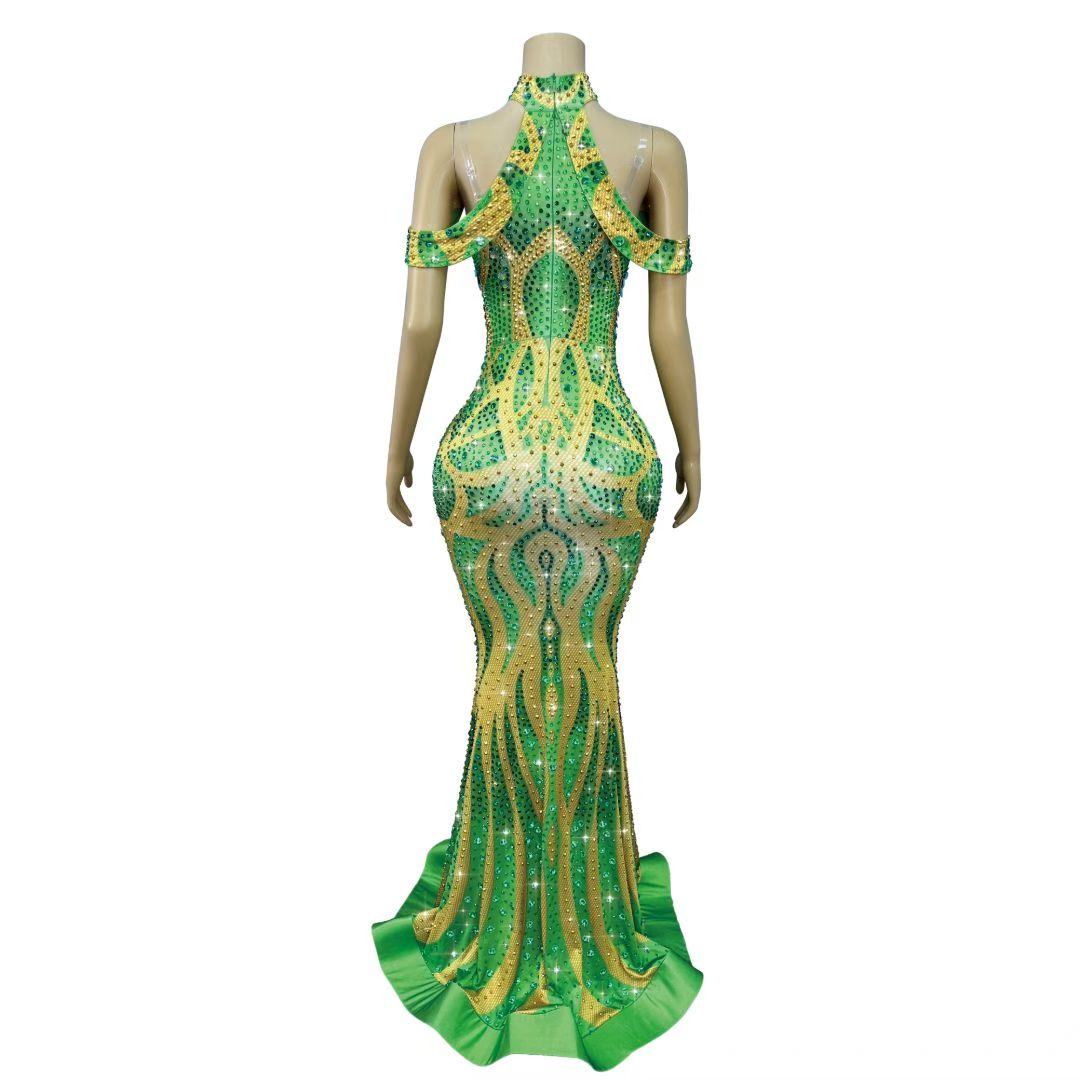 CELESINYI Moyulv Crystal Coral Mermaid Gown (Green)