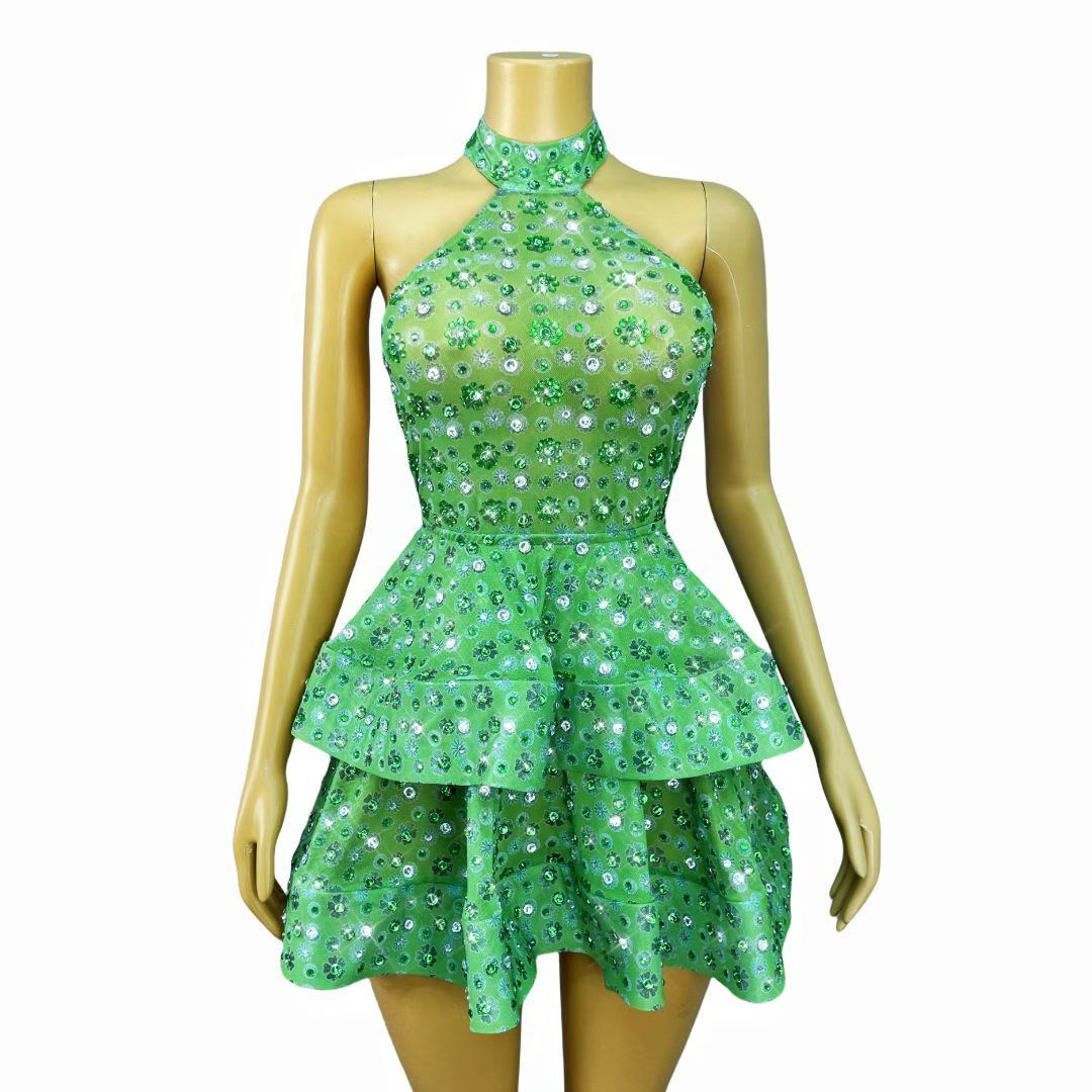 CELESINYI Lvxinghua Crystal Neon Star Mini Dress