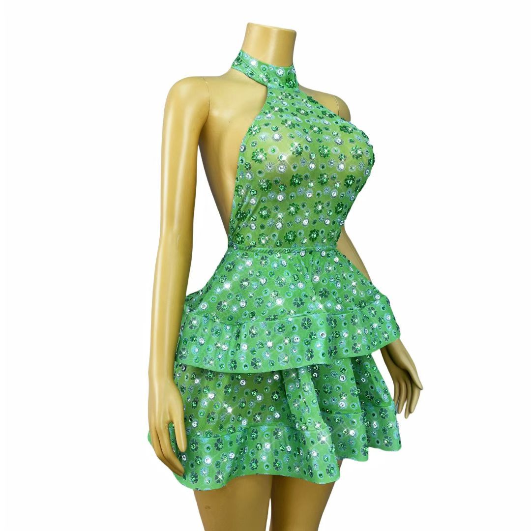 CELESINYI Lvxinghua Crystal Neon Star Mini Dress