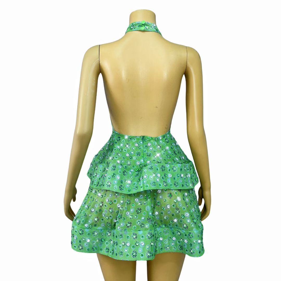 CELESINYI Lvxinghua Crystal Neon Star Mini Dress