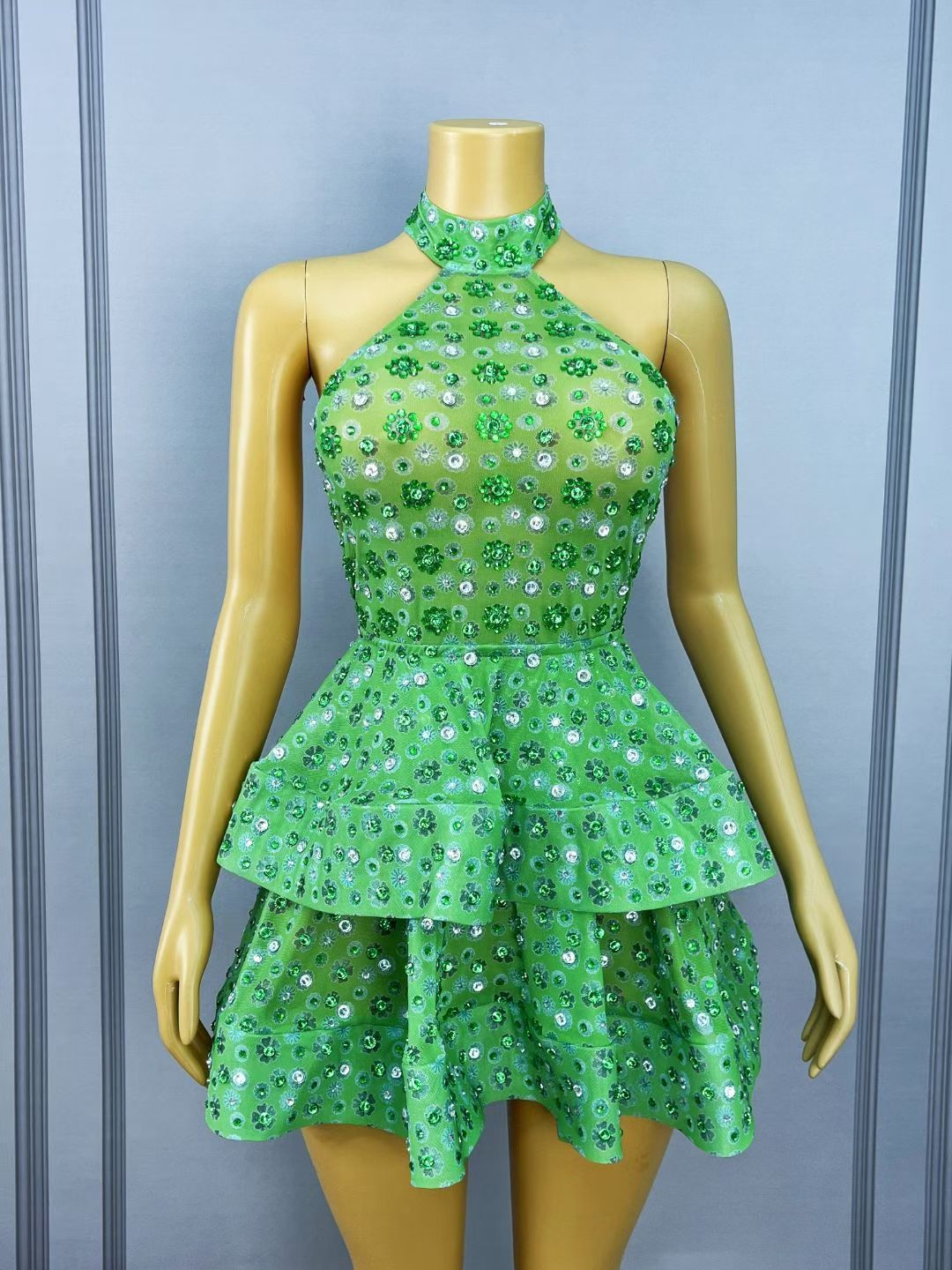 CELESINYI Lvxinghua Crystal Neon Star Mini Dress