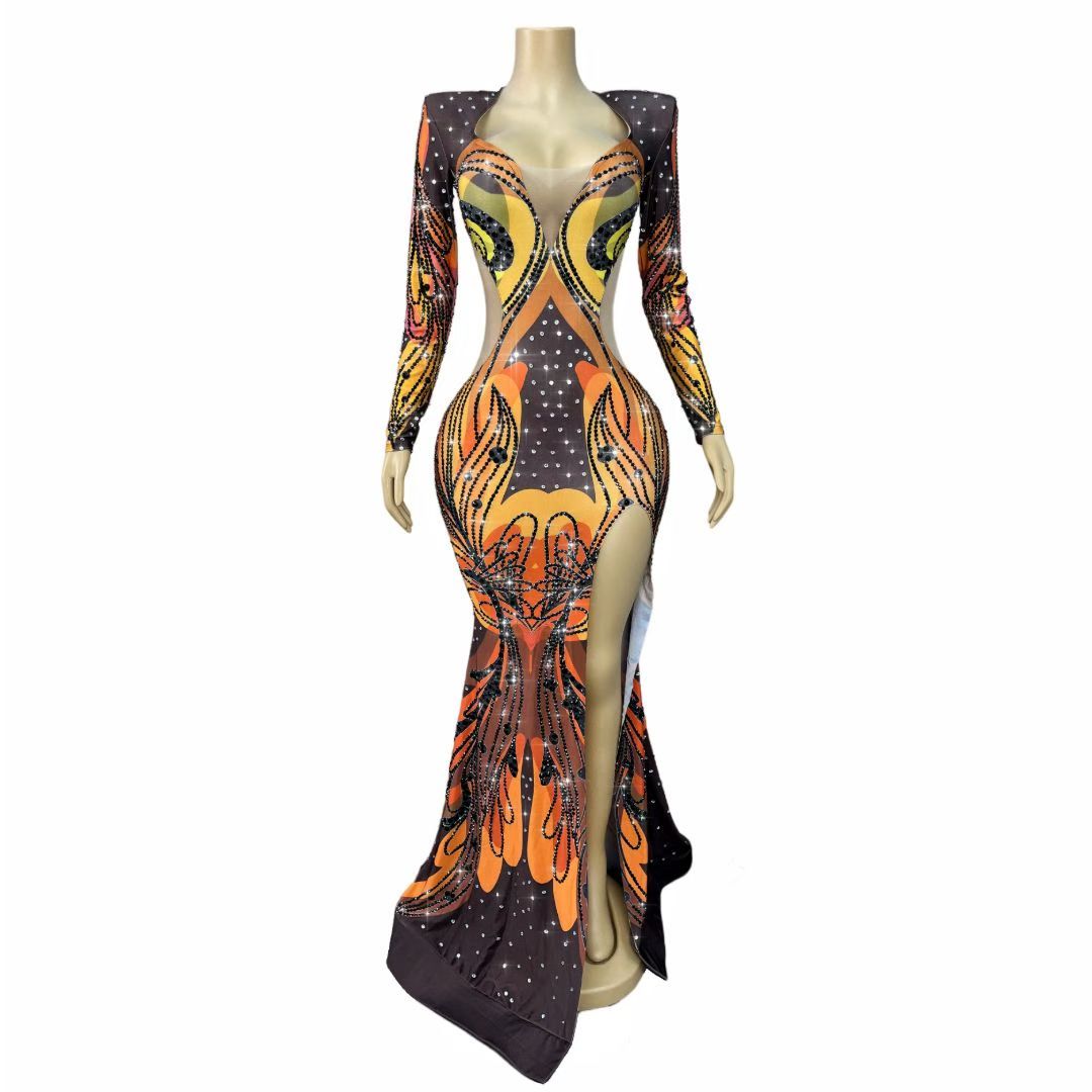 CELESINYI Fengweihua Crystal Phoenix Tail Gown