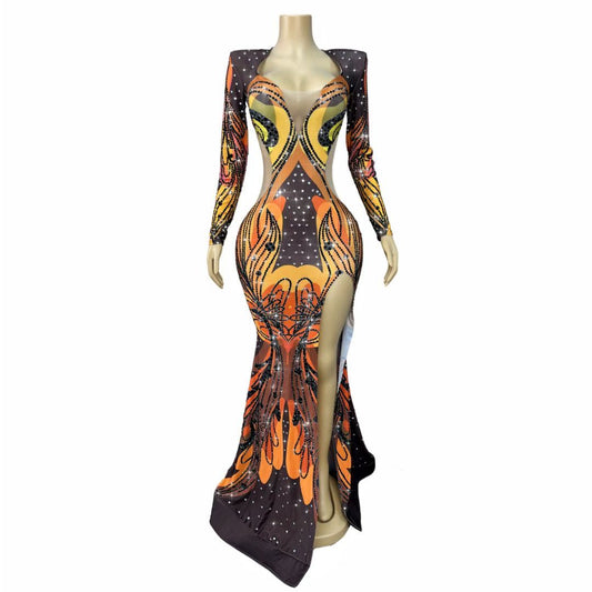 CELESINYI Fengweihua Crystal Phoenix Tail Gown