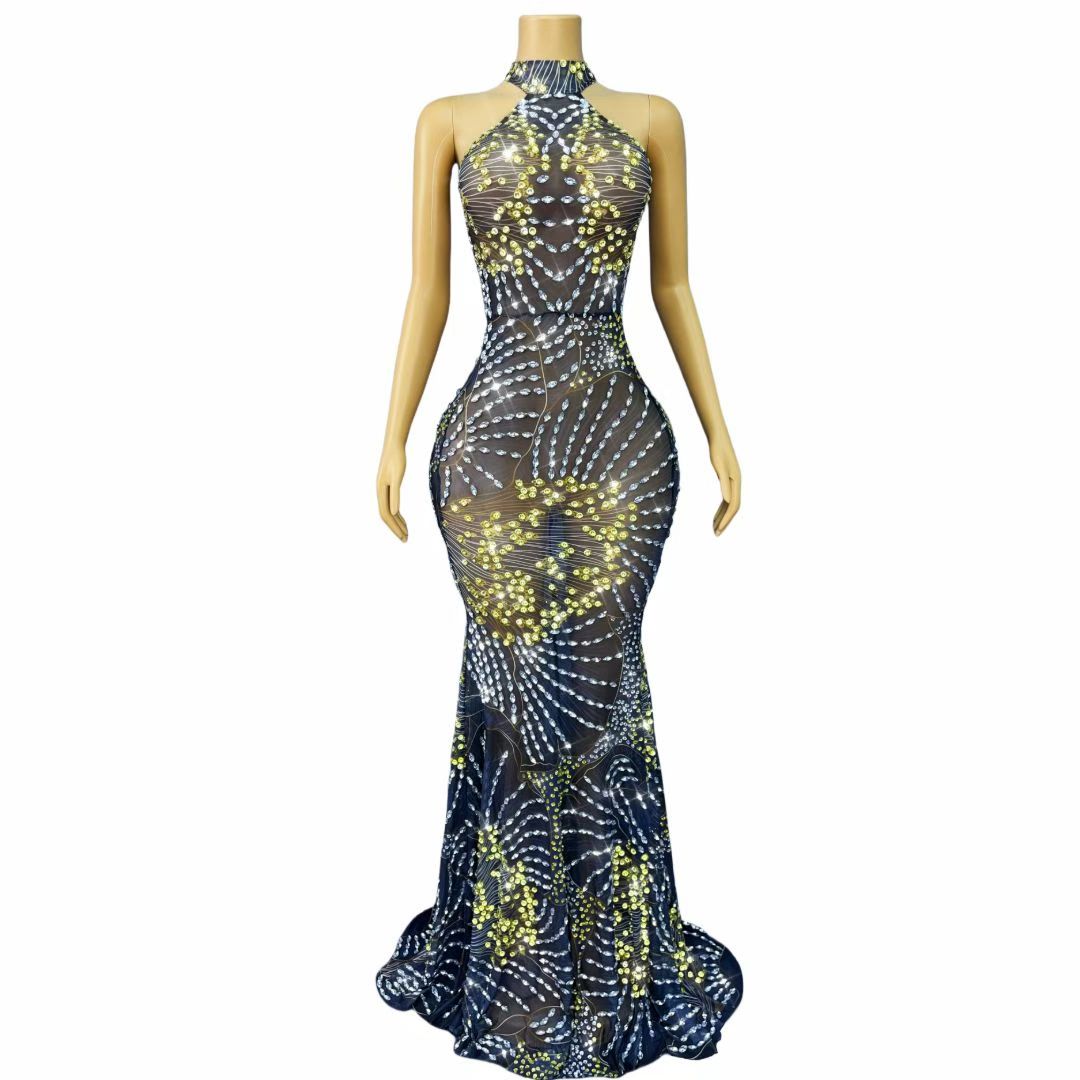 CELESINYI Jinsixiye Crystal Gold Vein Gown