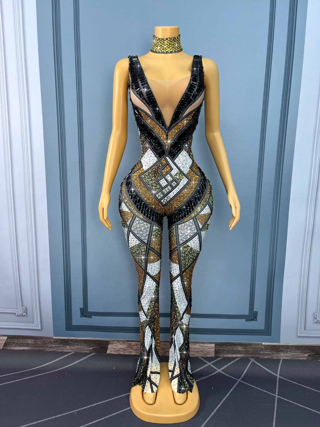 CELESINYI Luomacazhuan Crystal Roman Mosaic Catsuit