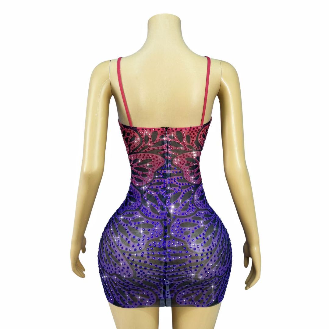 CELESINYI Huandie Crystal Butterfly Vein Mini Dress