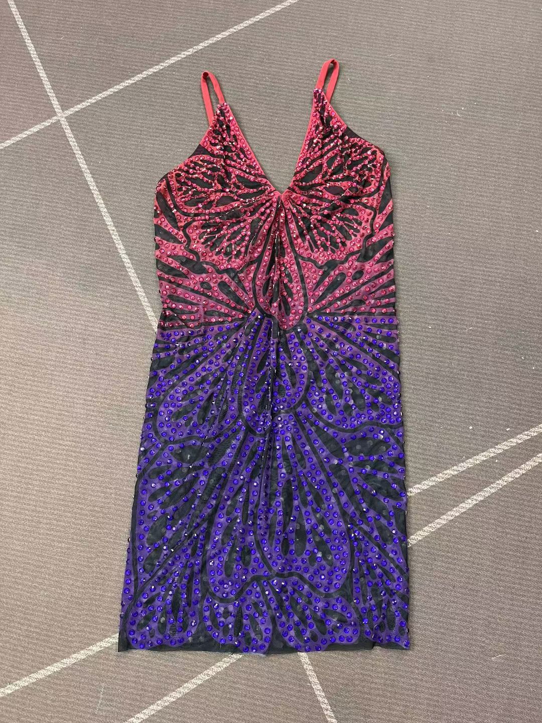CELESINYI Huandie Crystal Butterfly Vein Mini Dress