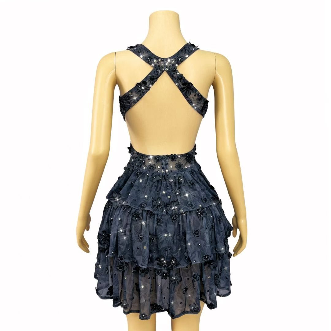 CELESINYI Heisenlin Crystal 3D Rose Mini Dress
