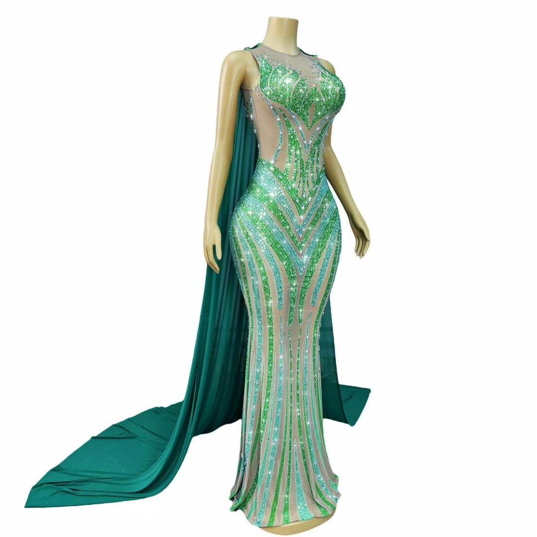 CELESINYI Lvhupan Crystal Emerald Cape Gown