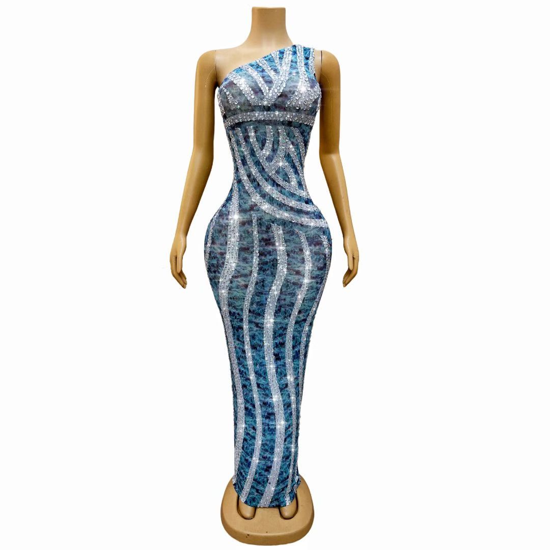 CELESINYI Lanjingkuang Crystal Marble One-Shoulder Gown