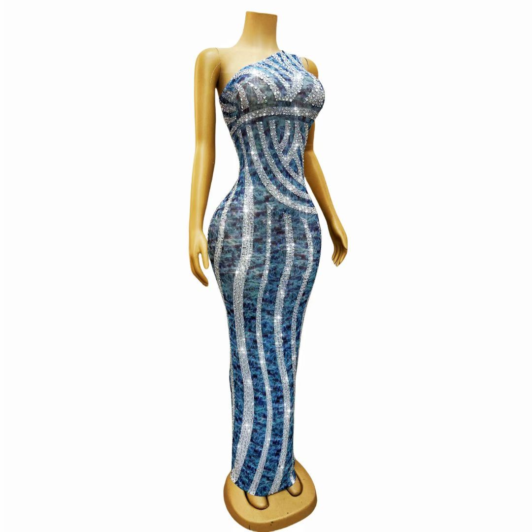 CELESINYI Lanjingkuang Crystal Marble One-Shoulder Gown