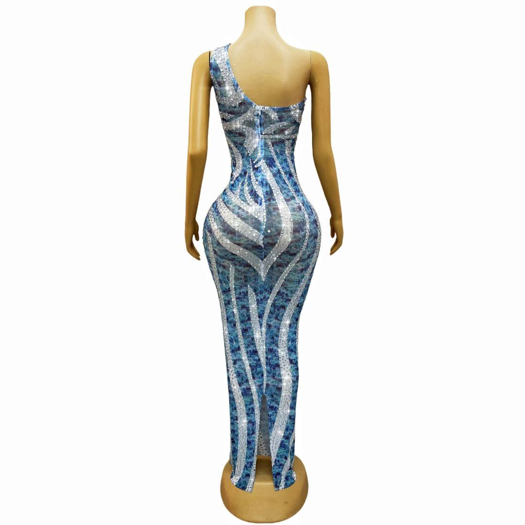 CELESINYI Lanjingkuang Crystal Marble One-Shoulder Gown