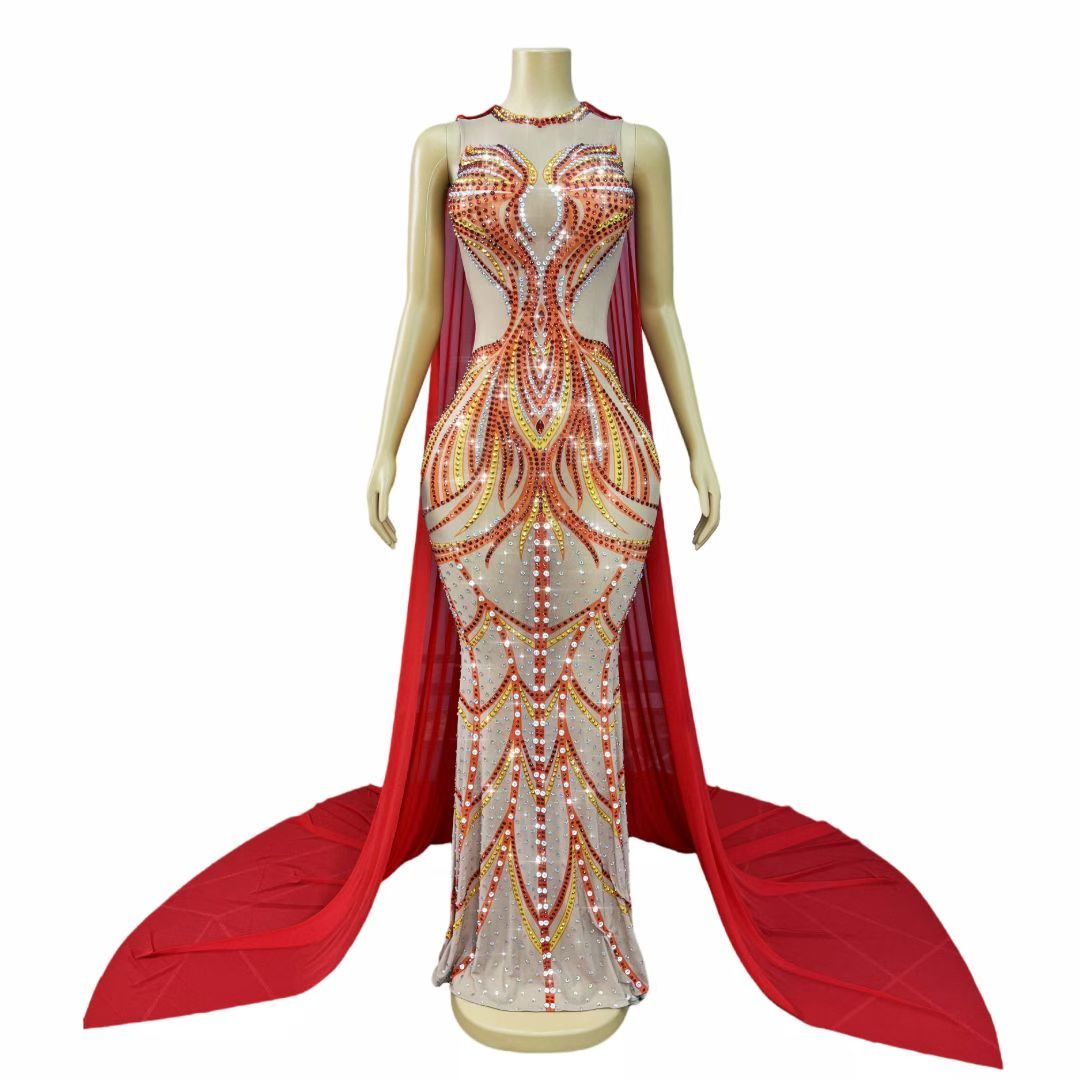 CELESINYI Huoshaoyun Crystal Phoenix Cape Gown