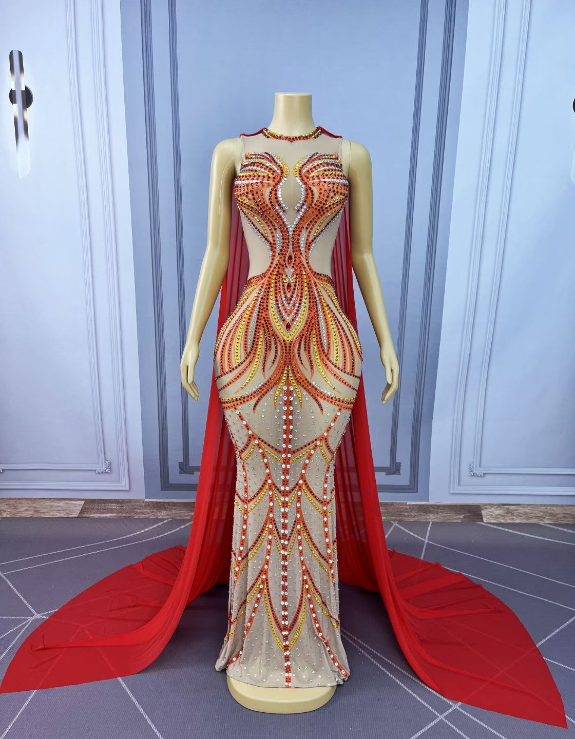 CELESINYI Huoshaoyun Crystal Phoenix Cape Gown