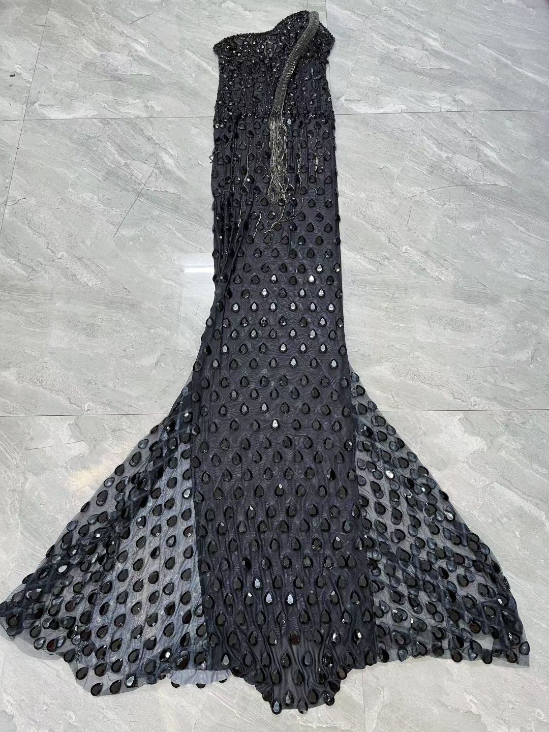 CELESINYI Heishe Crystal Black Snake Gown