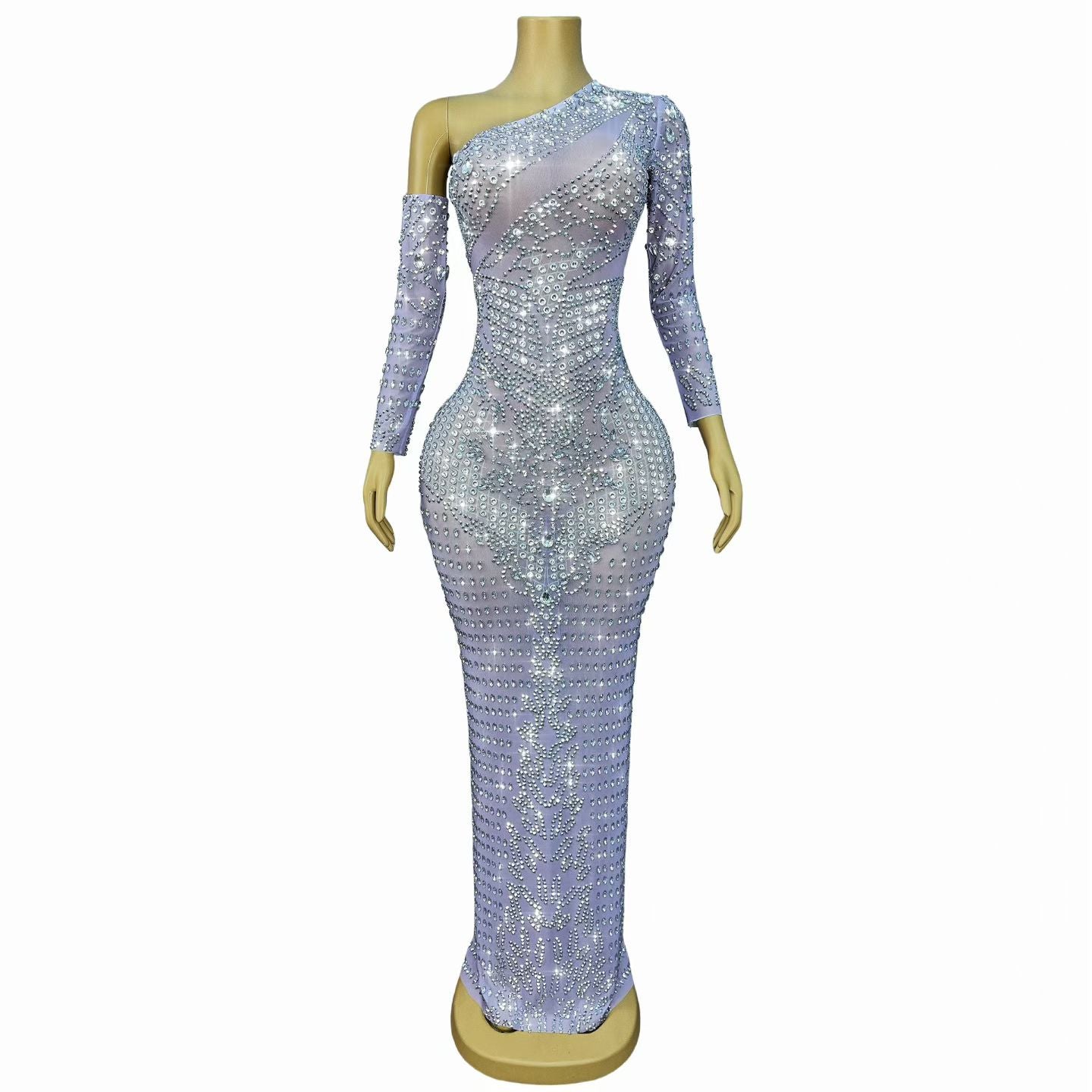 CELESINYI Zuange Crystal One-Shoulder Gown