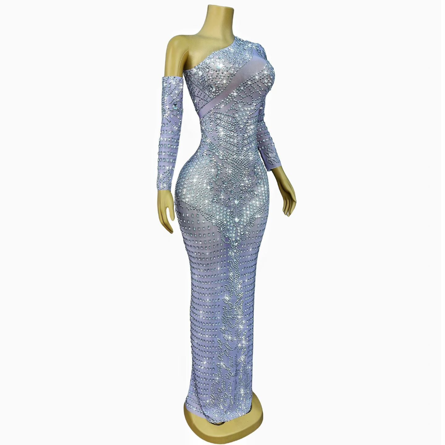 CELESINYI Zuange Crystal One-Shoulder Gown