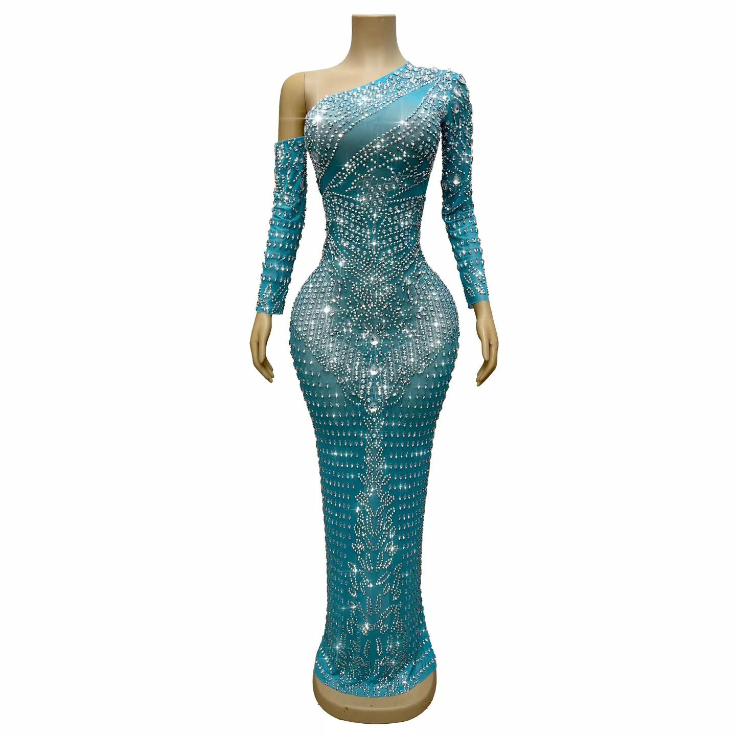 CELESINYI Zuange Crystal One-Shoulder Gown