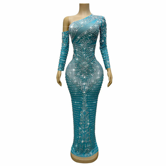 CELESINYI Zuange Crystal One-Shoulder Gown