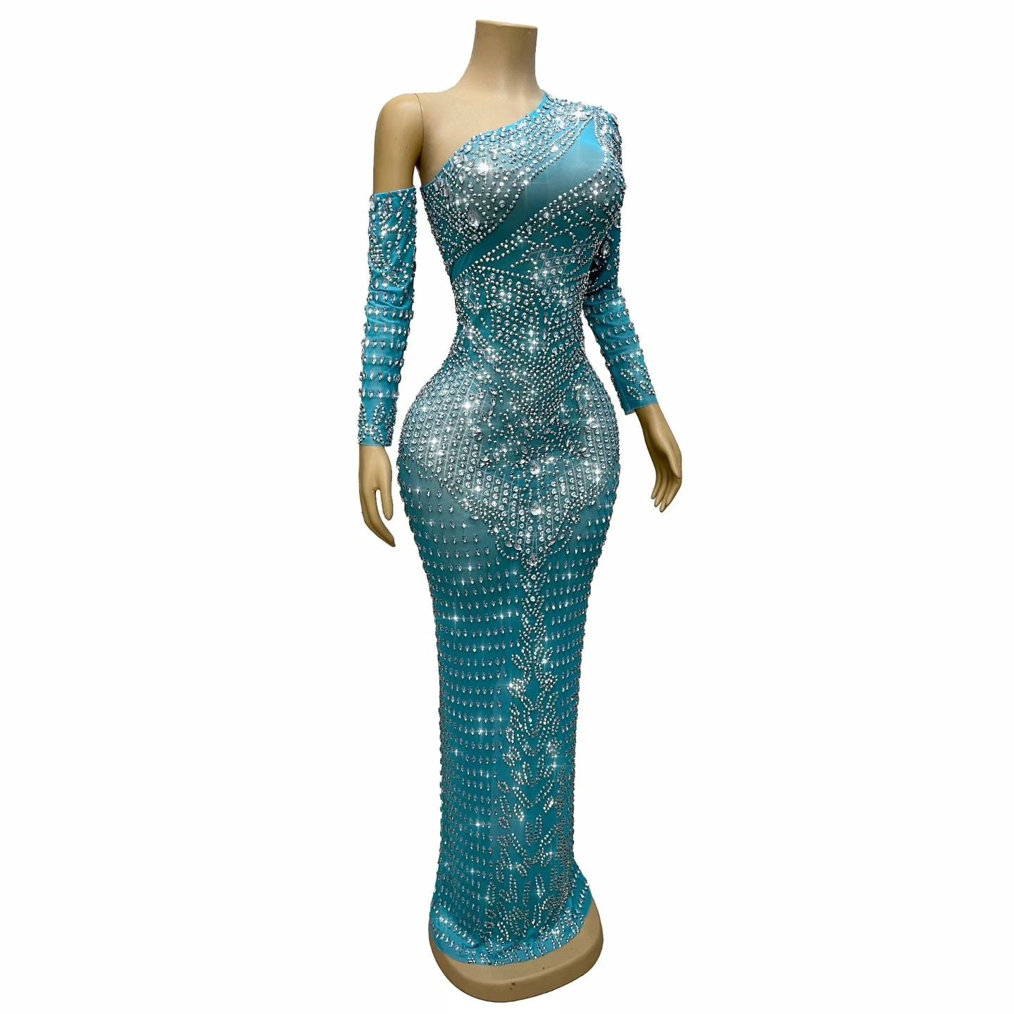 CELESINYI Zuange Crystal One-Shoulder Gown
