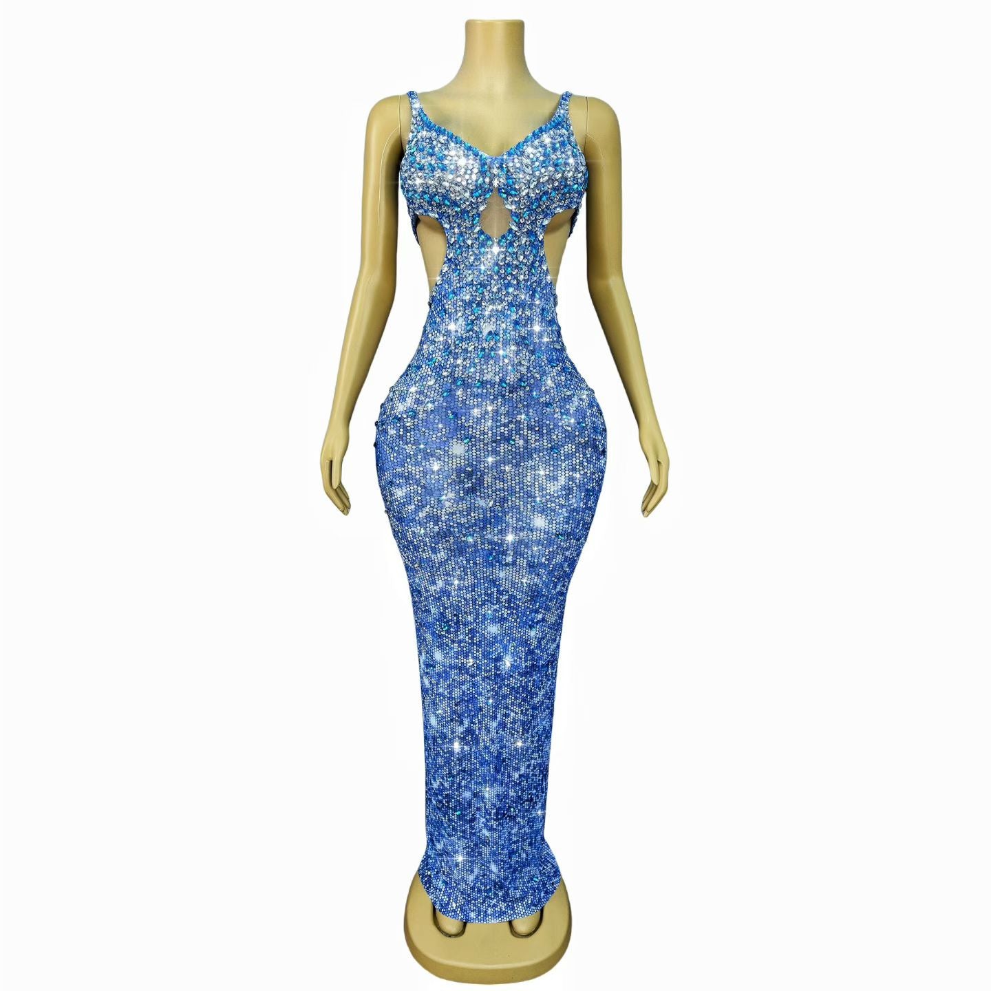 CELESINYI Huami Crystal Blue Mermaid Gown