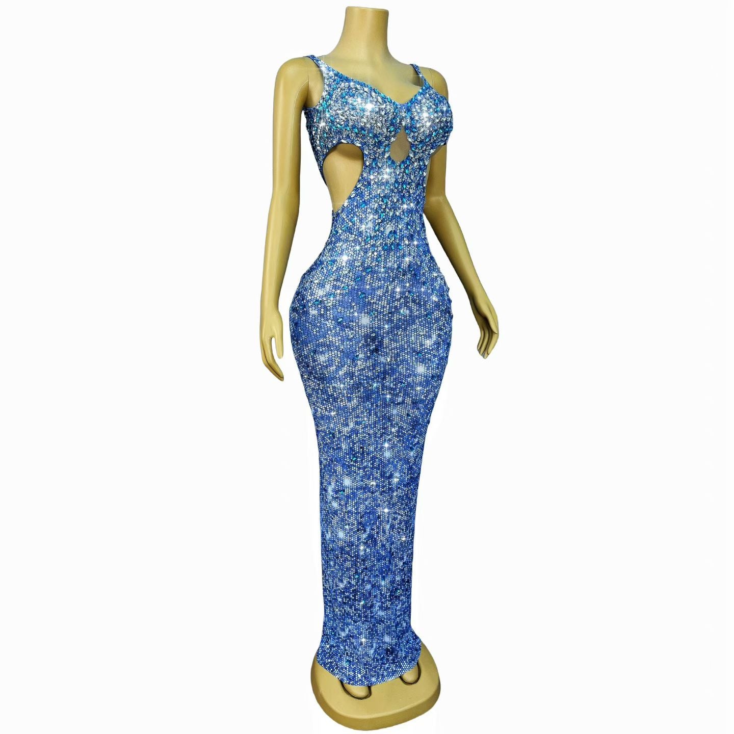 CELESINYI Huami Crystal Blue Mermaid Gown