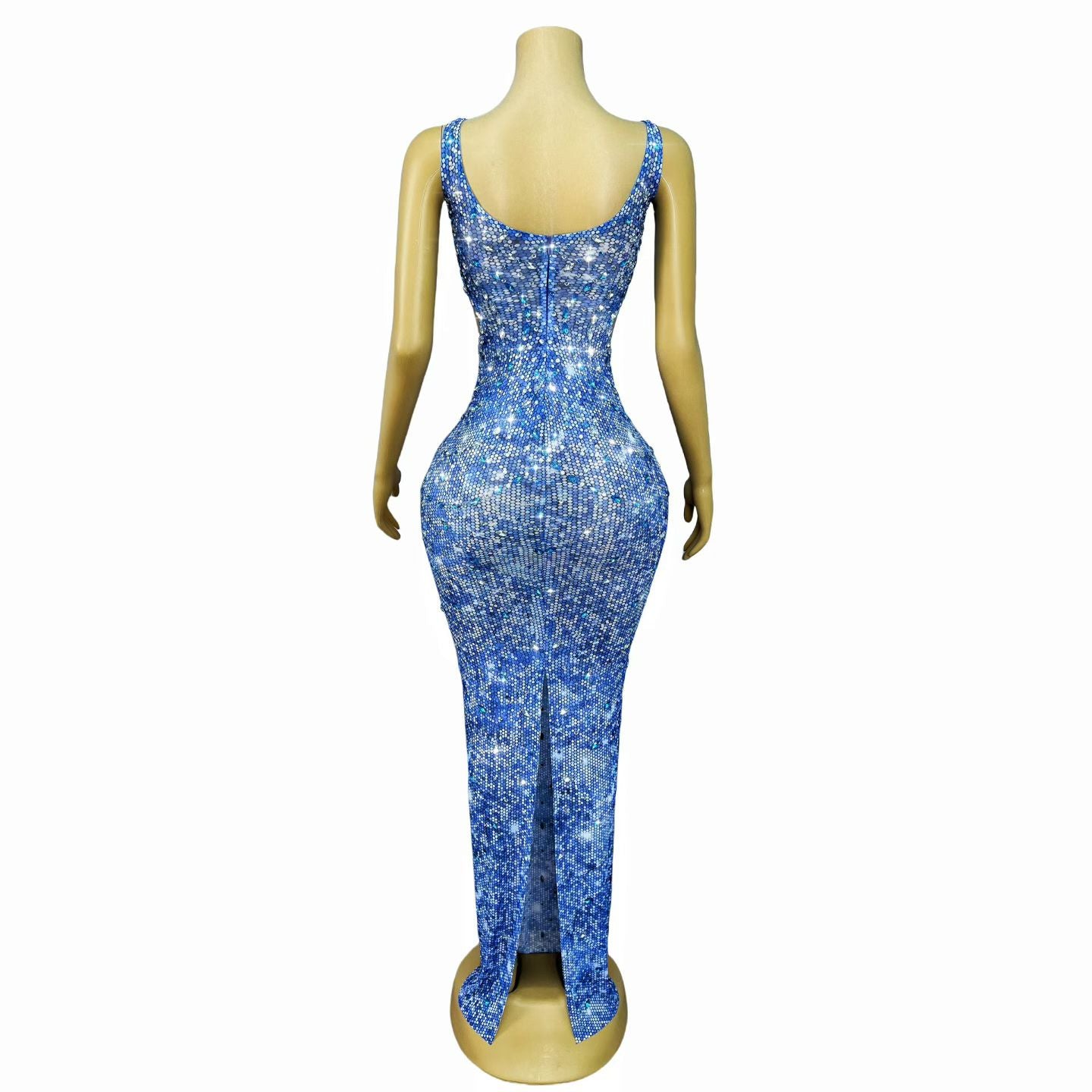 CELESINYI Huami Crystal Blue Mermaid Gown