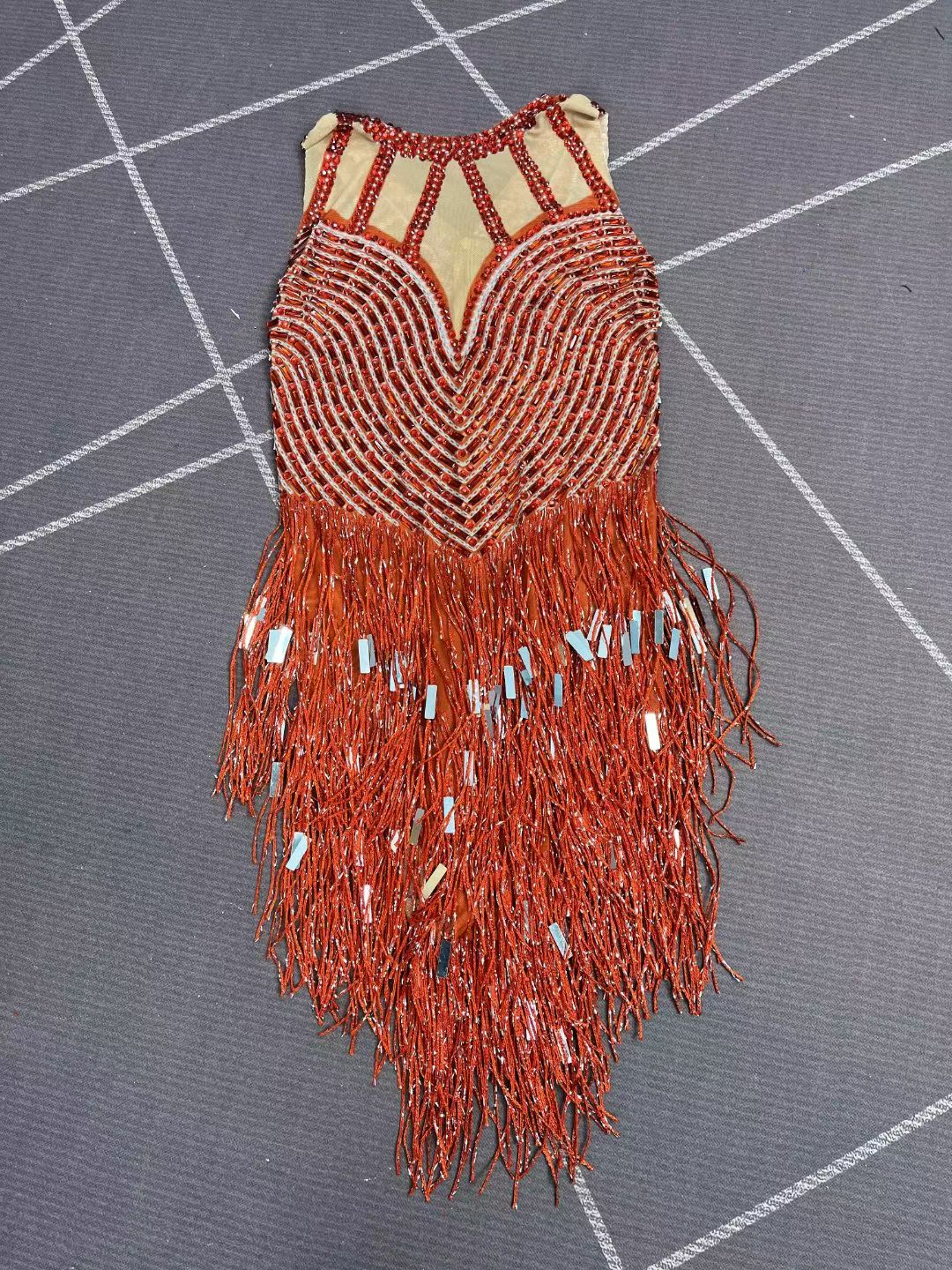 CELESINYI Piaoliu Crystal Red Fringe Mini Dress