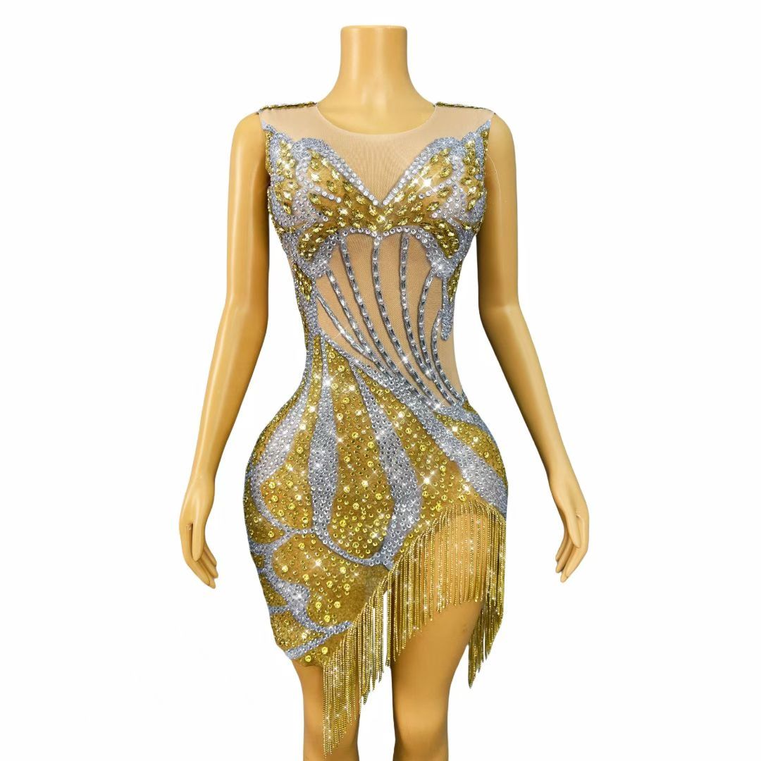 CELESINYI Huangjindie Crystal Gold Butterfly Gown