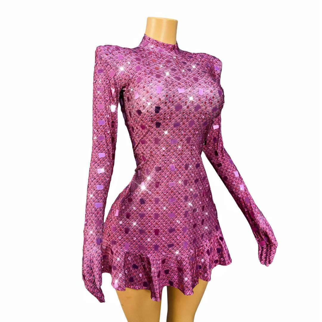 CELESINYI Taosu Crystal Peach Ultra Mini Dress