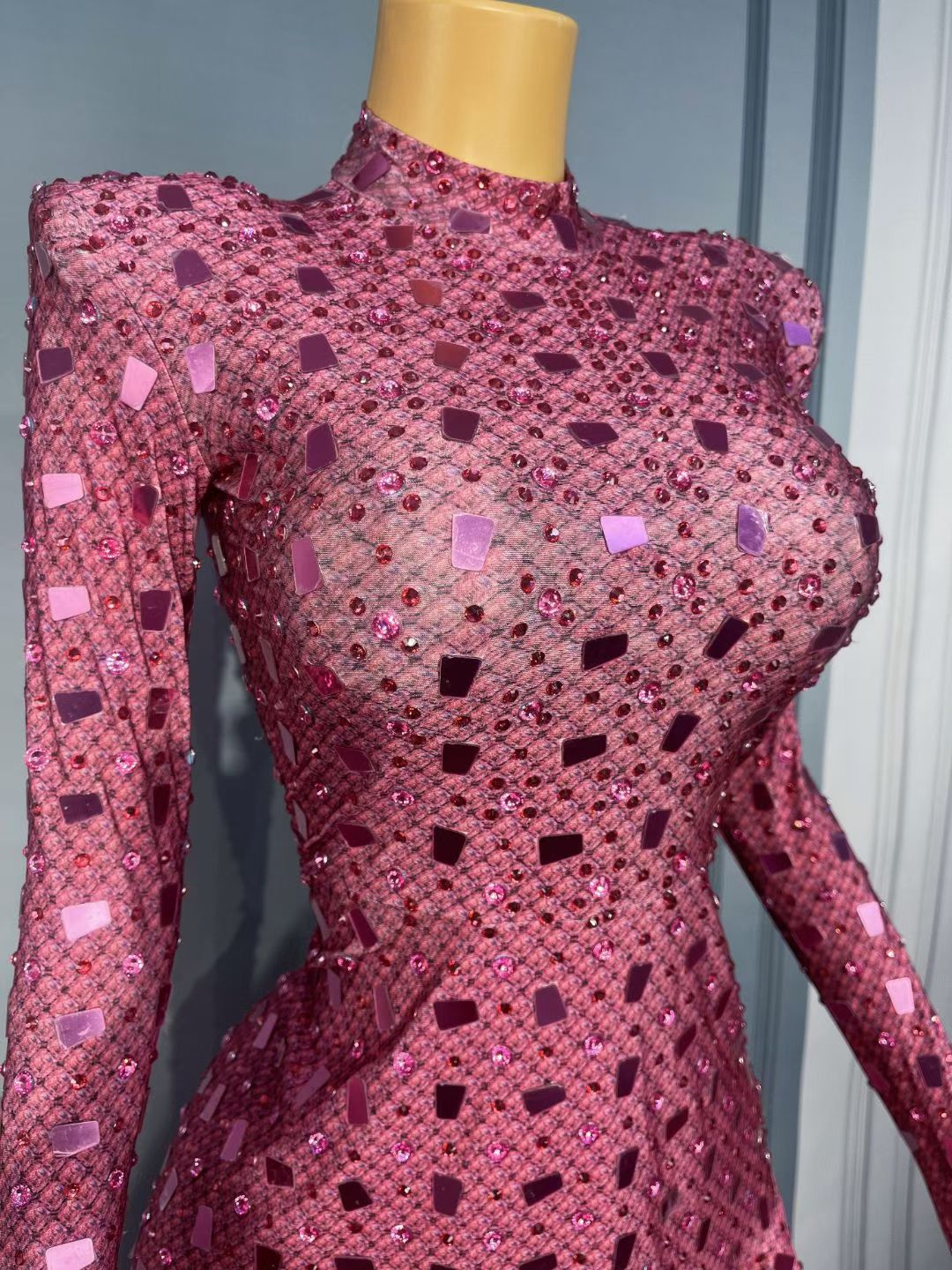 CELESINYI Taosu Crystal Peach Ultra Mini Dress