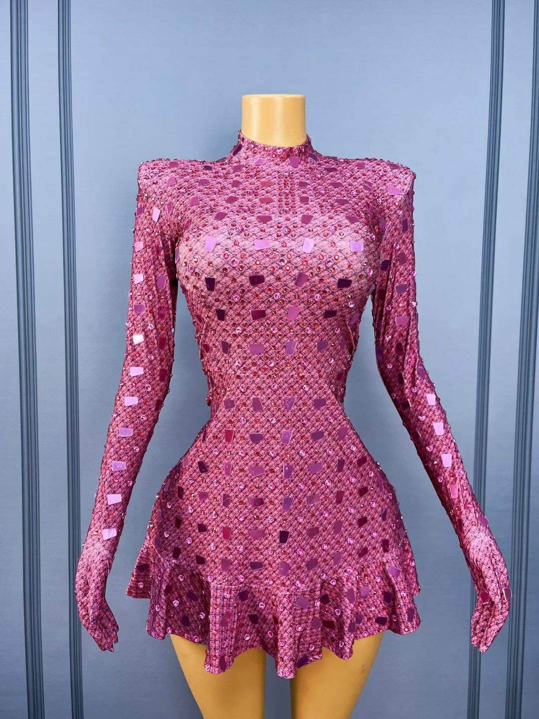 CELESINYI Taosu Crystal Peach Ultra Mini Dress
