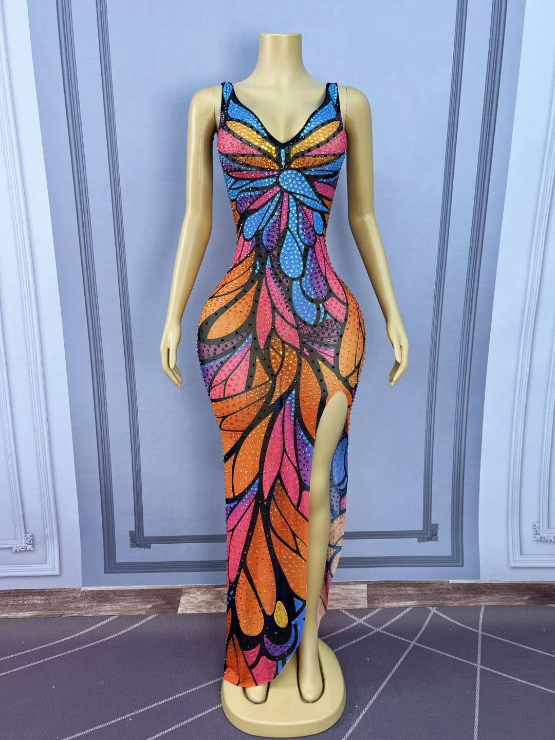 CELESINYI Caihongdie Rainbow Crystal Butterfly Gown