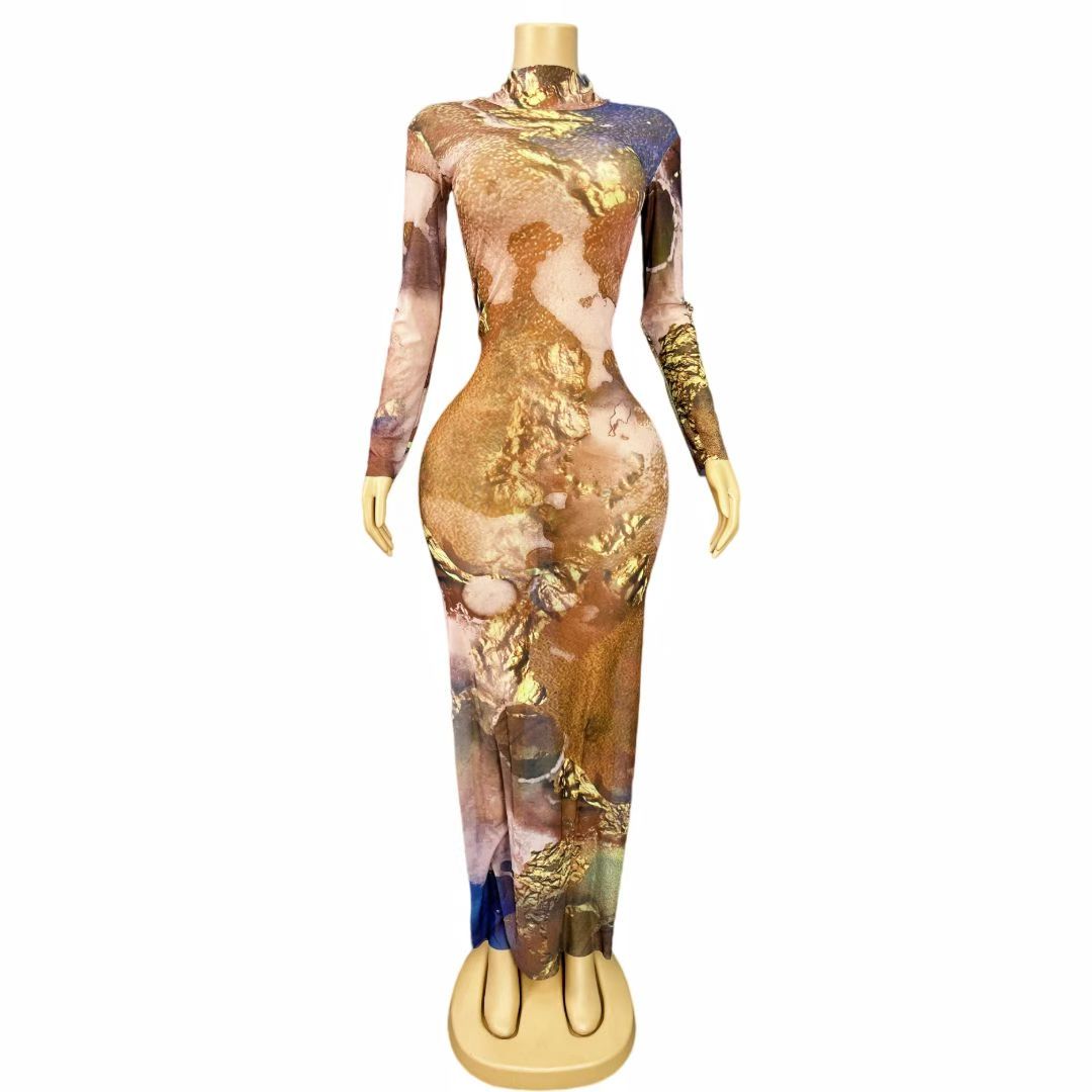 CELESINYI Niguang Gold Foil Marble Gown