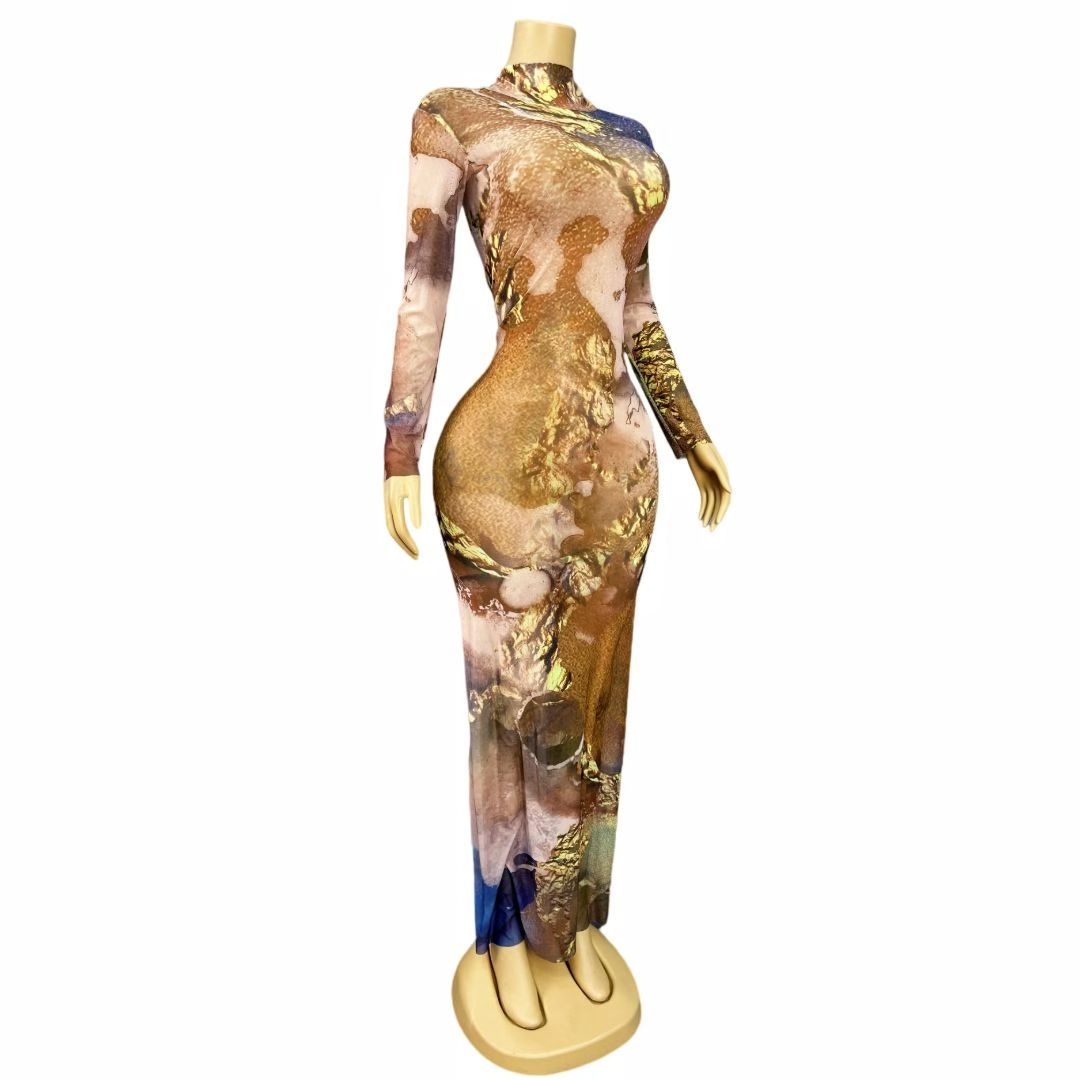 CELESINYI Niguang Gold Foil Marble Gown