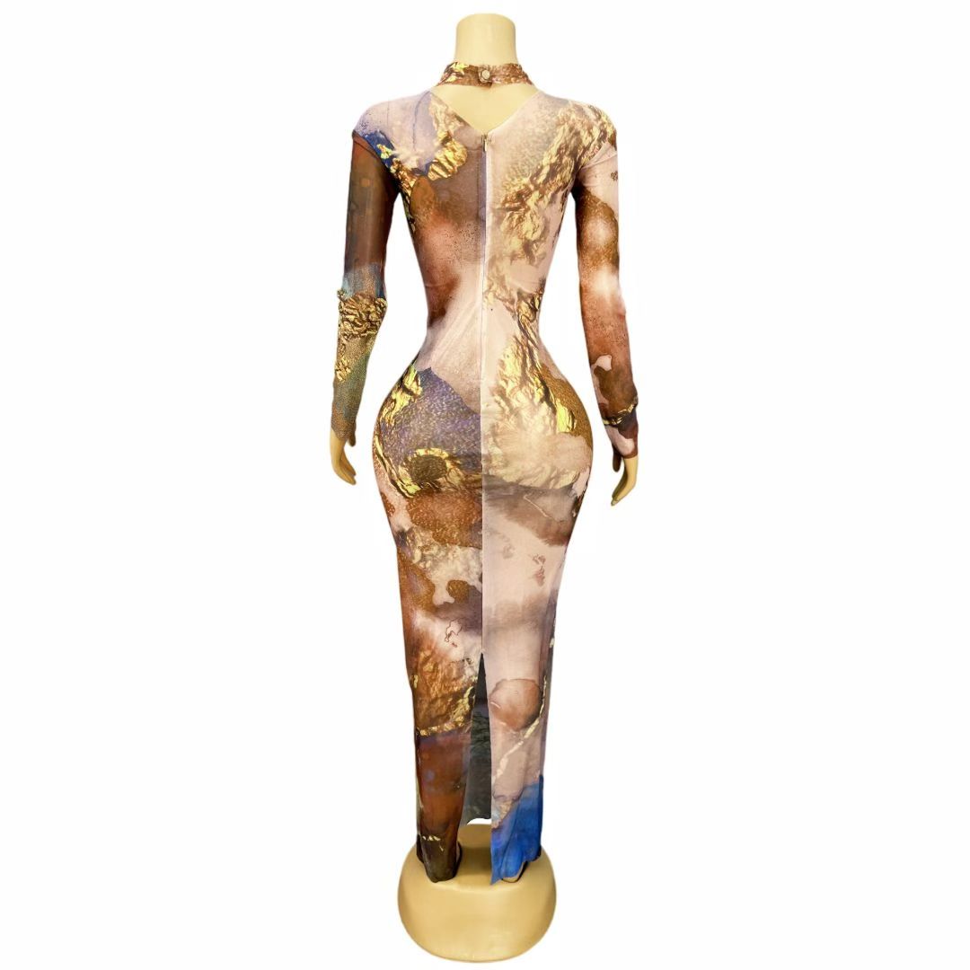 CELESINYI Niguang Gold Foil Marble Gown