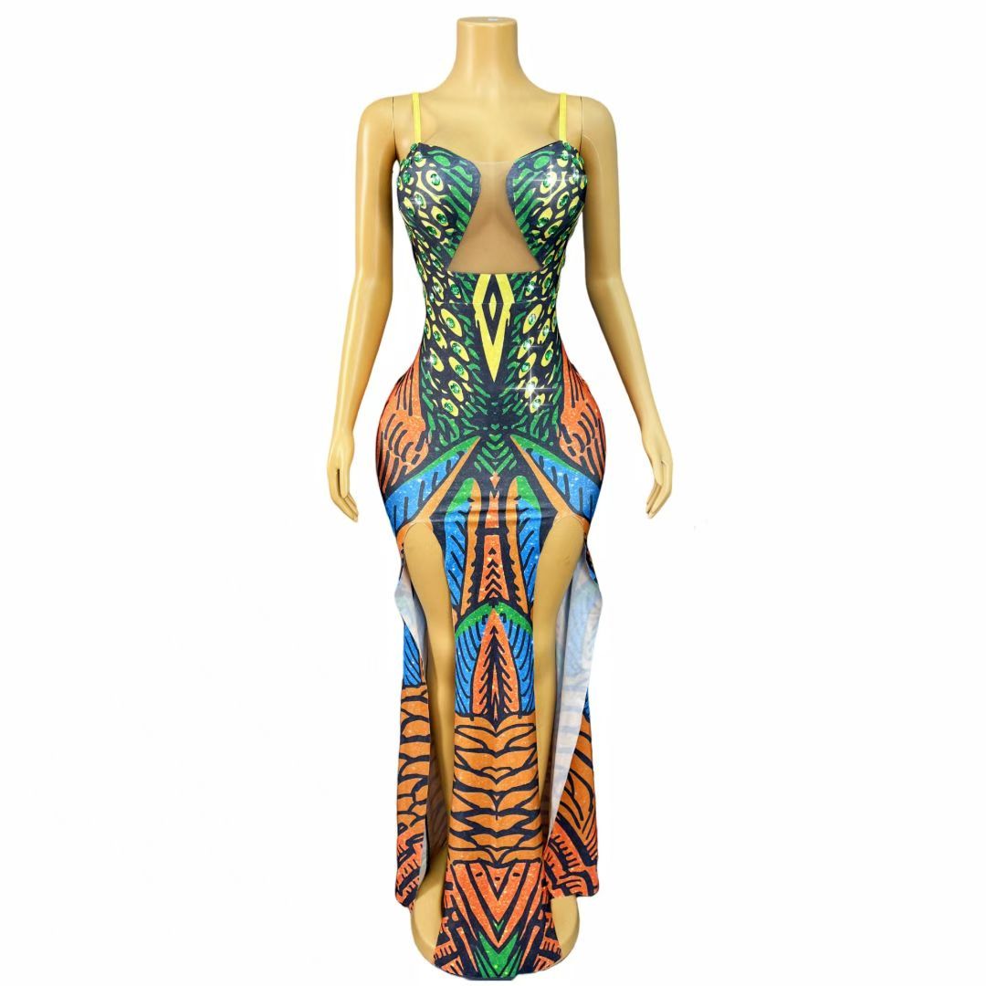 CELESINYI Mifeng Tribal Print Bodycon Dress
