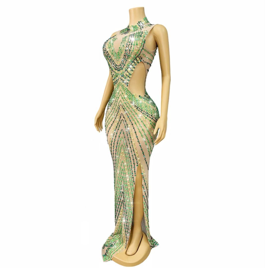 CELESINYI Lvxuanhuang Crystal Tri-Color Chevron Gown