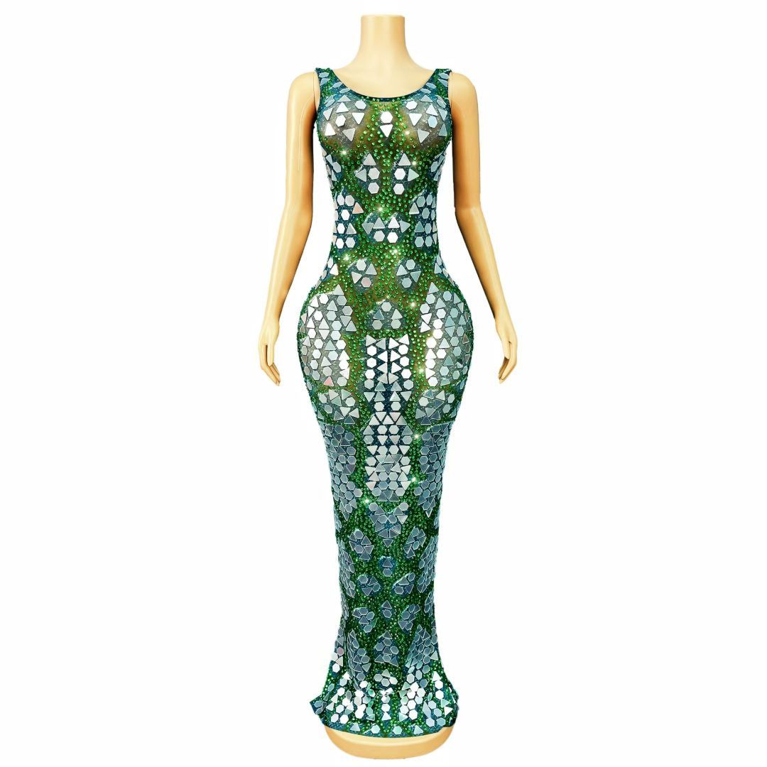 CELESINYI Lvweijingpian Crystal Emerald Mirror Gown
