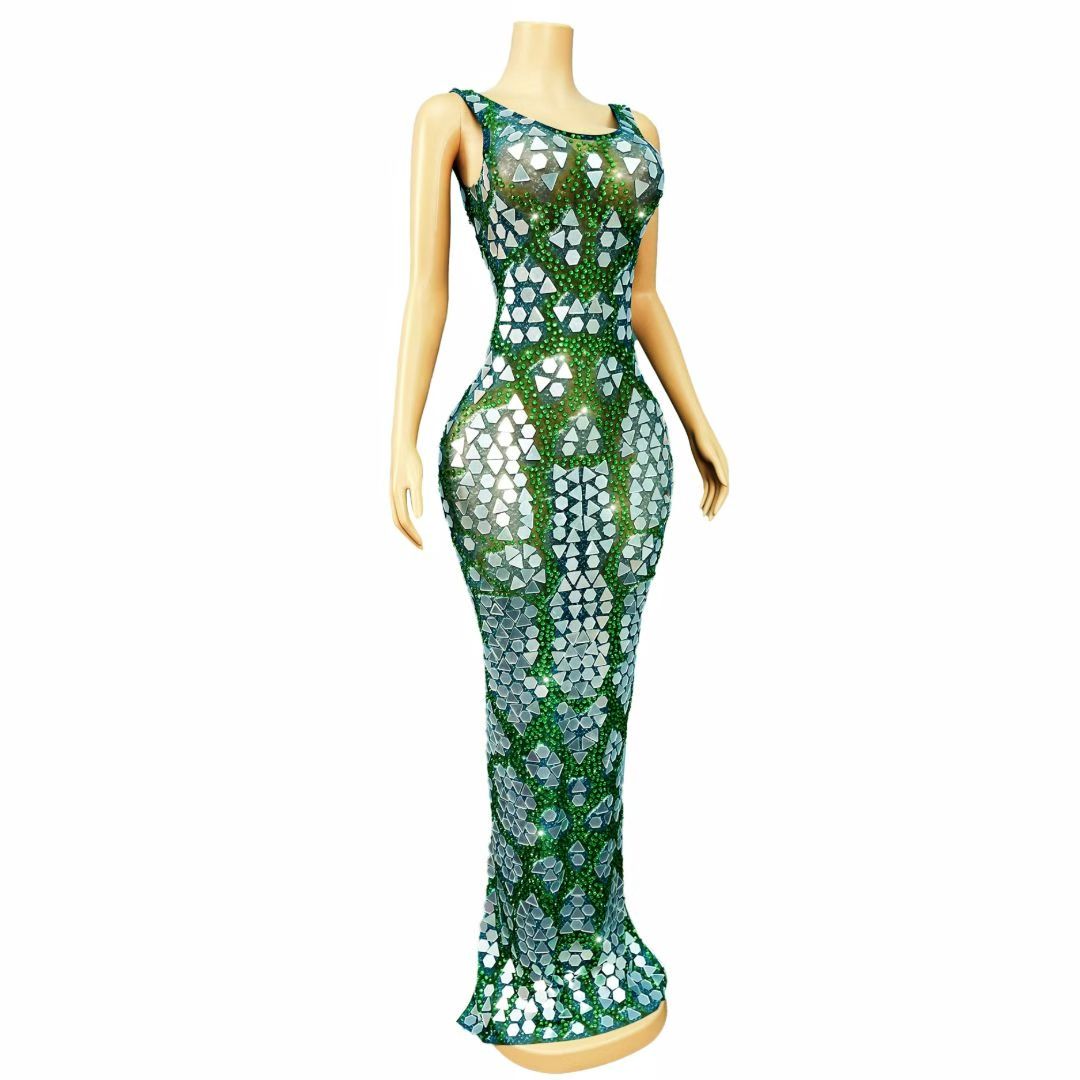 CELESINYI Lvweijingpian Crystal Emerald Mirror Gown