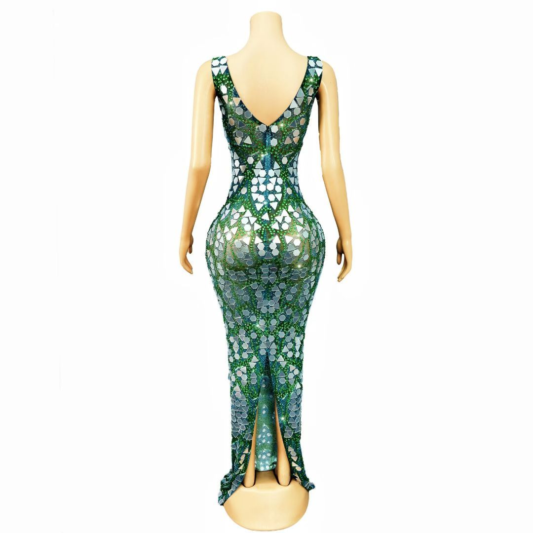 CELESINYI Lvweijingpian Crystal Emerald Mirror Gown