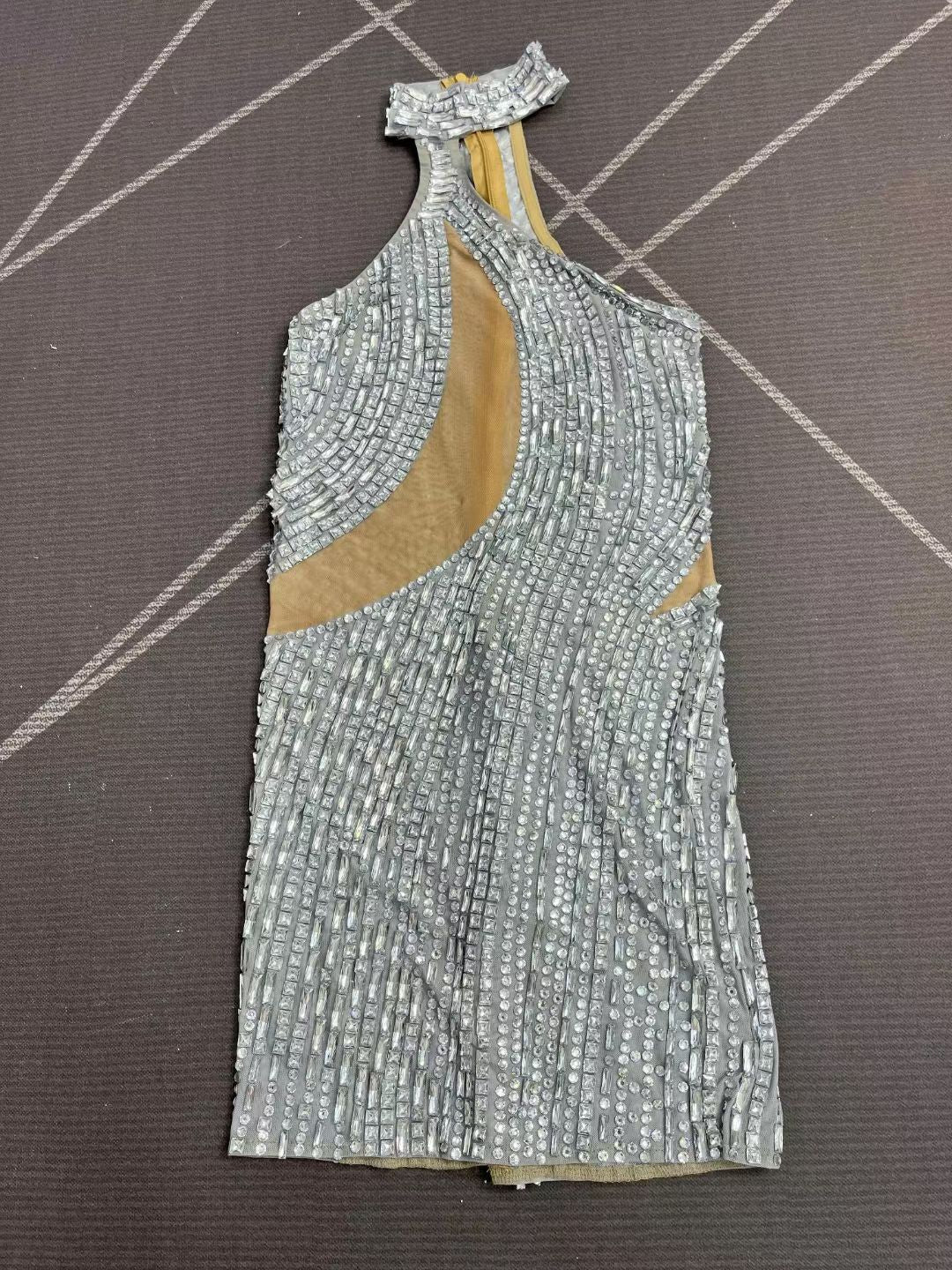 CELESINYI Yueya Crystal Asymmetric Mini Dress