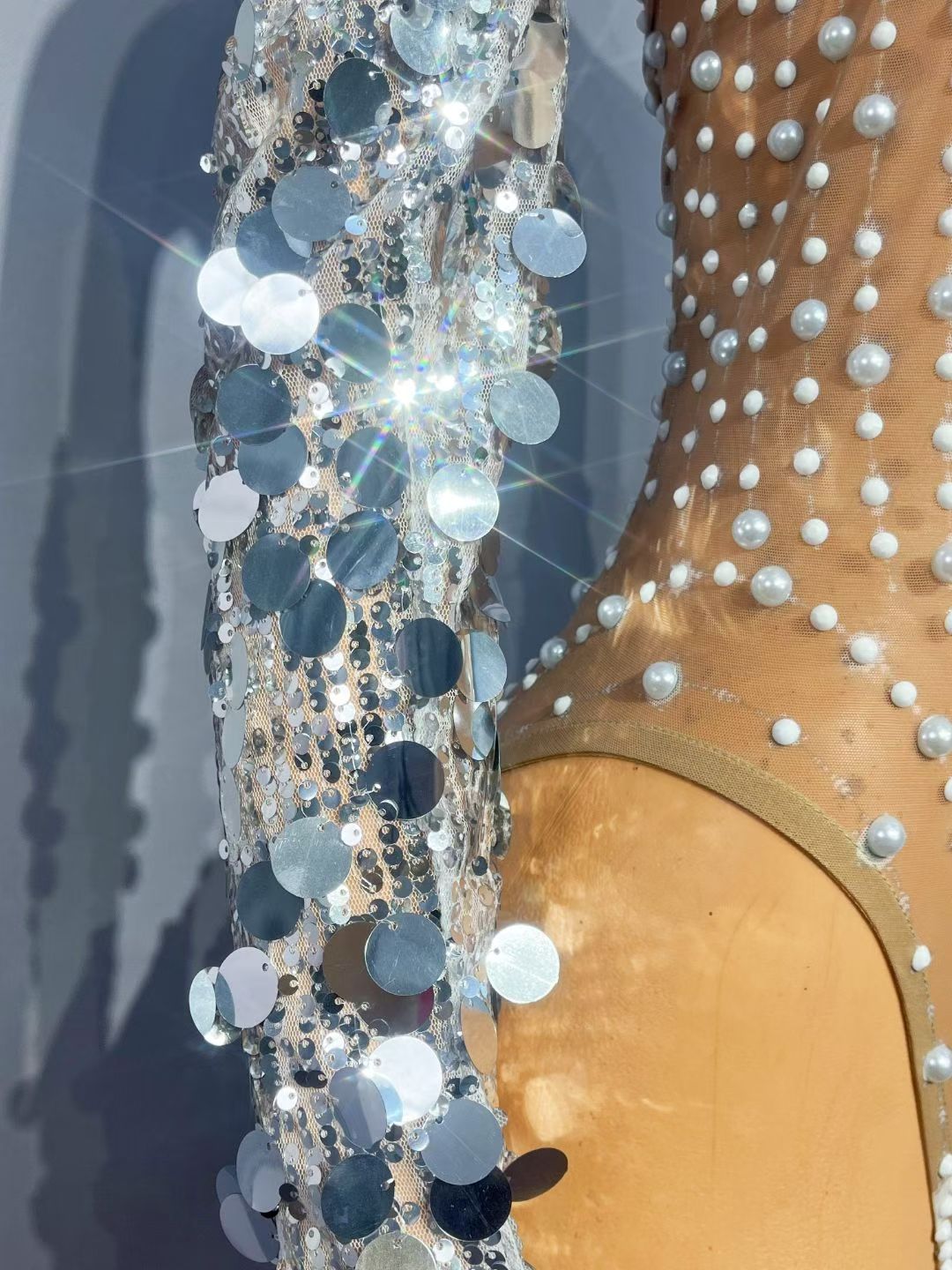 CELESINYI Baileihua Crystal Pearl Leotard Gloves