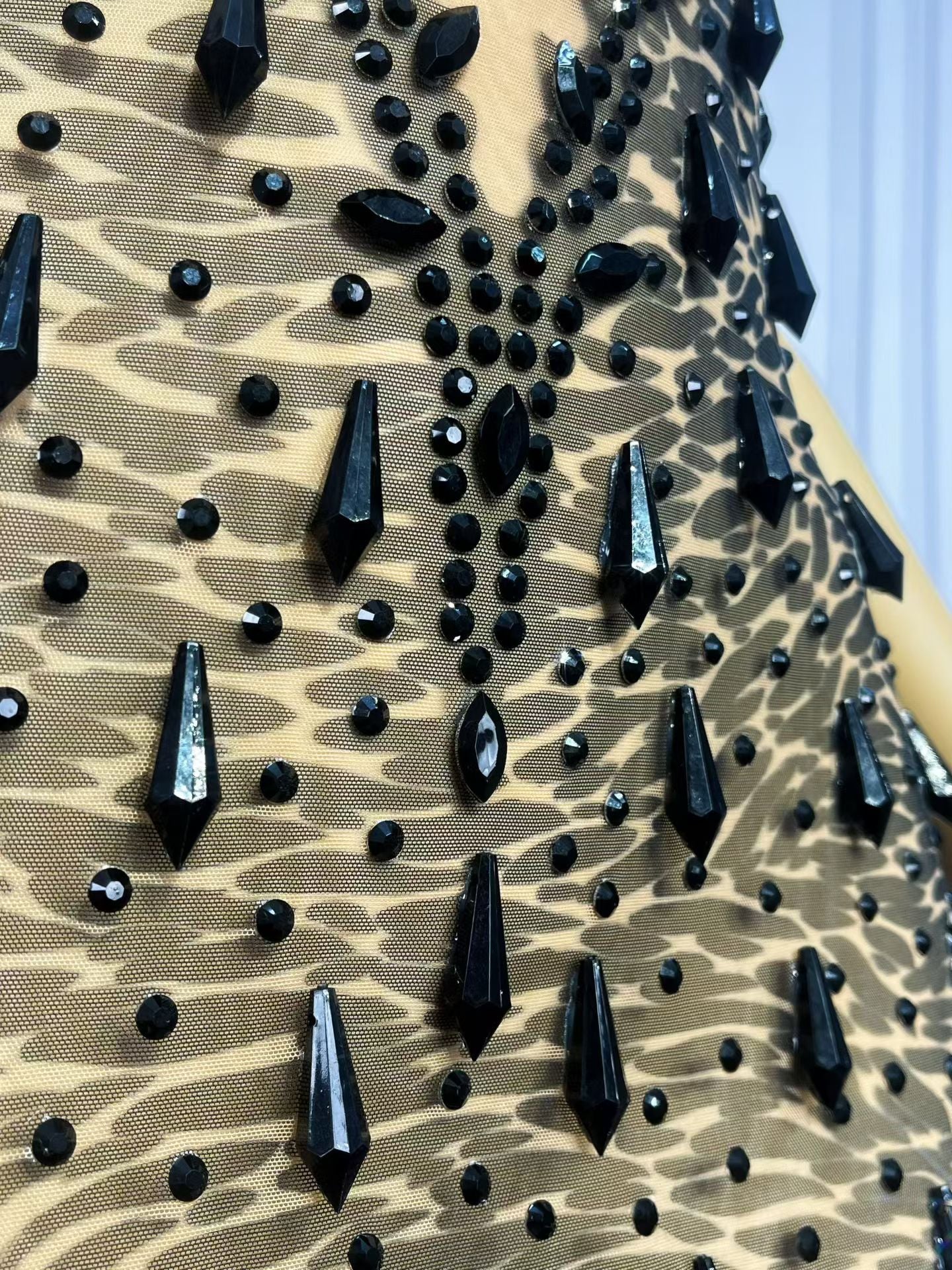 CELESINYI Wuqiqi Crystal Leopard Mini Dress