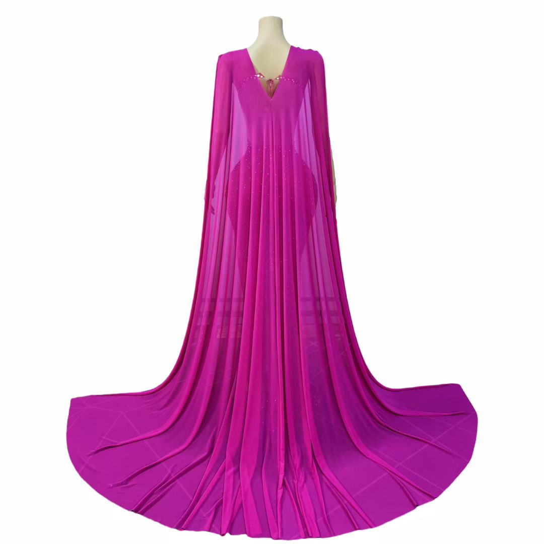 CELESINYI Meihongbing Crystal Fuchsia Cape Gown